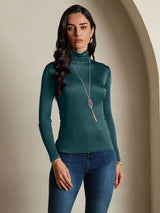 [Dark Green] SilkSilky  Long Sleeve Turtle Neck Women's T-Shirt 005