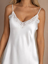 [White] SilkSilky  Spaghetti Strap V Neck Nightgown 004