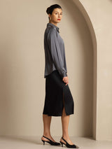 [Dark Gray] SilkSilky  Long Sleeve Lapel Collar Women's Shirt 009