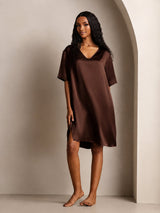 [Brown] SilkSilky  Half Sleeve V Neck Nightgown 003