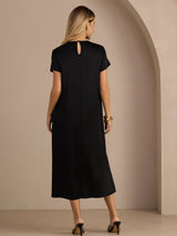 [Black] SilkSilky  Short Sleeve Crew Neck Dress 002