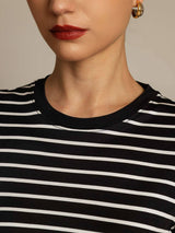 [Black Stripe] SilkSilky  Short Sleeve Crew Neck Women's T-Shirt 004