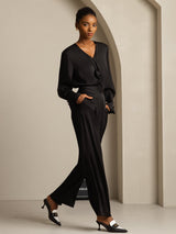 [Black] SilkSilky 19Momme Silk Long Sleeve V Neck Blouse 008