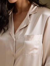 [Beige] SilkSilky  Long Sleeve Lapel Collar Nightshirt 004