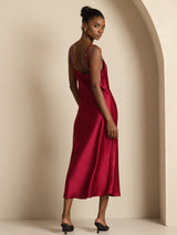 [Wine] SilkSilky Spaghetti Strap V Neck Dress 002