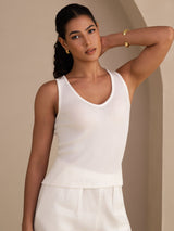 [White] SilkSilky  Sleeveless Deep V Neck Camisole Top 004