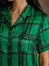 [Green Plaid] SilkSilky Short Sleeve Notch Collar Women's Pajamas 005