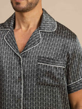 [Black Ginkgo] SilkSilky  Short Sleeve Lapel Collar Men's Pajamas 007