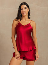[Wine] SilkSilky  Spaghetti Strap V Neck Camisole Set 001