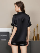 [Black] SilkSilky  Short Sleeve Lapel Collar Women's Pajamas 002