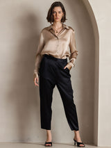 [Champagne] SilkSilky  Long Sleeve Lapel Collar Women's Shirts 003