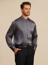 [Dark Gray] SilkSilky Long Sleeve Stand Collar Men''s Shirt 005
