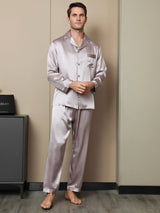 [Pale Mauve] SilkSilky  Long Sleeve Lapel Collar Men's Pajamas 004