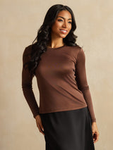 [Coffee] SilkSilky  Long Sleeve Crew Neck Women's T-Shirt 003