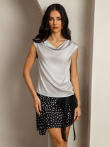 [Silver] SilkSilky  Cap Sleeve Cowl Neck Women's T-Shirt 004