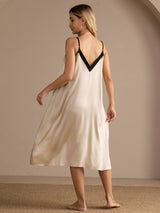 [Brown Rice] SilkSilky  Spaghetti Strap V Neck Nightgown 002