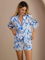 [Ice Leaf] SilkSilky  Half Sleeve Lapel Collar Women's Pajamas 003