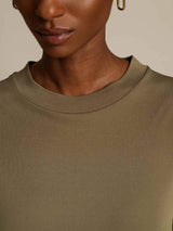 [Burnt Olive] SilkSilky  100% High-Twist Silk Jersey Half Sleeve Crew Neck Women's T-Shirt 004