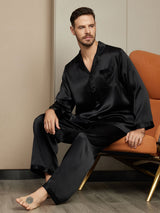 [Black] SilkSilky  Long Sleeve Lapel Collar Men's Pajamas 003