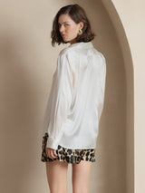 [White] SilkSilky  Long Sleeve Lapel Collar Women's Shirt 002