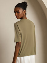 [Burnt Olive] SilkSilky  100% High-Twist Silk Jersey Half Sleeve Crew Neck Women's T-Shirt 002
