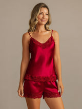 [Wine] SilkSilky  Spaghetti Strap V Neck Camisole Set 004