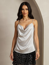 [Silver] SilkSilky  Spaghetti Strap Cowl Neck Camisole Top 001