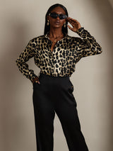 [Leopard] SilkSilky  Long Sleeve Lapel Collar Women's Shirt 006
