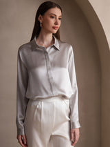 [Light Gray] SilkSilky  Long Sleeve Lapel Collar Women's Shirts 003