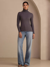 [Dark Gray] SilkSilky  Long Sleeve Turtle Neck Women's T-Shirt 006