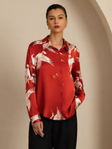 [Wine] SilkSilky  Long Sleeve Lapel Collar Women's Shirt 003