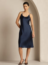 [Dark Blue] SilkSilky Spaghetti Strap U Neck Dress 003