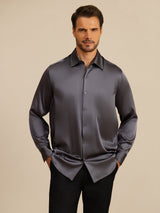 [Dark Gray] SilkSilky  Long Sleeve Lapel Collar Men's Shirt 003