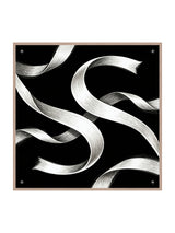 Black silk square scarf with white ribbon print, 90x90cm, SilkSilky