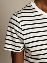 [White Stripe] SilkSilky  Short Sleeve Crew Neck Women's T-Shirt 004
