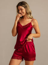 [Wine] SilkSilky  Spaghetti Strap V Neck Camisole Set 003