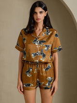 [Brown Lion] SilkSilky Short Sleeve Notch Collar Women's Pajamas 004