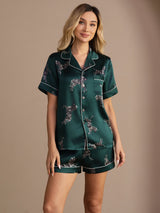 [Emerald Zebra] SilkSilky  Short Sleeve Lapel Collar Women's Pajamas 001