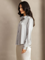 [Light Gray] SilkSilky  Long Sleeve Lapel Collar Women's Shirts 003