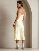 [Light Yellow] SilkSilky  Pure Silk Spaghetti Strap V Neck Dress 002