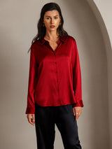 [Red] SilkSilky  Long Sleeve Lapel Collar Women's Shirt 004