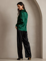[Dark Green] SilkSilky  Long Sleeve Lapel Collar Women's Shirt 002
