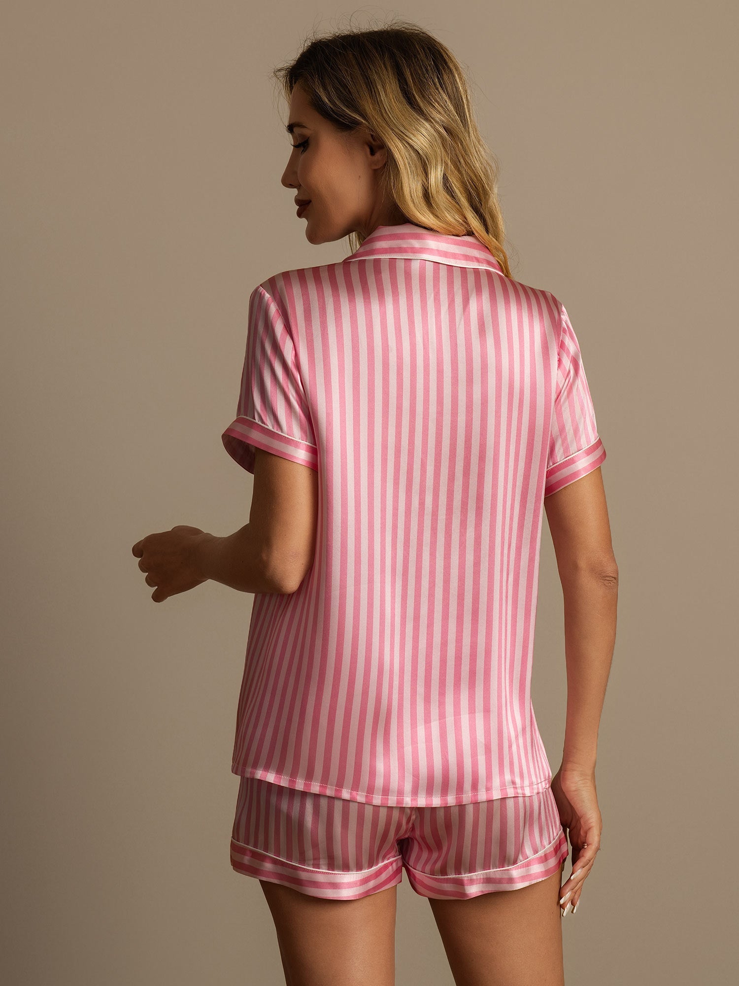 [Pink] SilkSilky  Pure Silk Notch Collar Women's Pajamas 002,