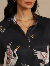 [Black] SilkSilky  Long Sleeve Lapel Collar Women's Shirt 007