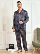 [Navy Chain] SilkSilky  Long Sleeve Lapel Collar Men's Pajamas 004