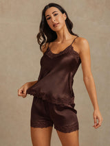 [Brown] SilkSilky  Spaghetti Strap V Neck Camisole Set 003