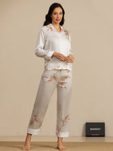 [White] SilkSilky  Long Sleeve Lapel Collar Women's Pajamas 006