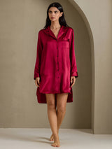 [Wine] SilkSilky  Long Sleeve Lapel Collar Nightshirt 007