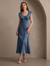 [Real Teal] SilkSilky  Cap Sleeve Dress 004