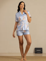 [Light Blue] SilkSilky  Short Sleeve Lapel Collar Women's Pajamas 006
